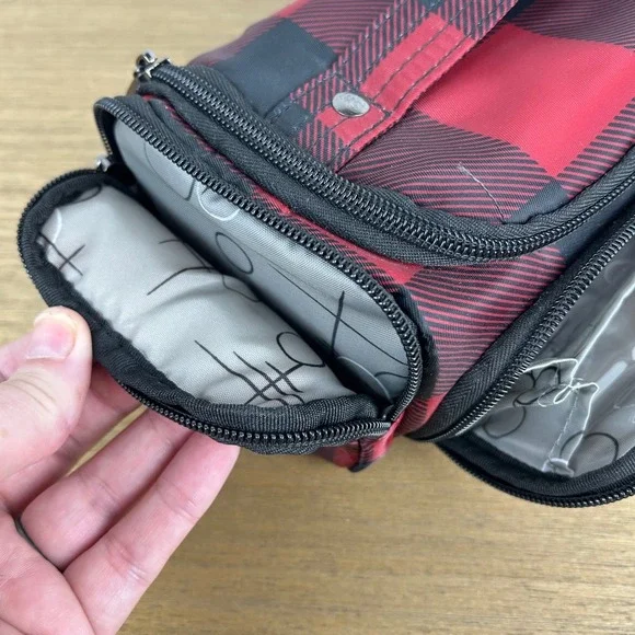 LUG Cosmetics Train Case Buffalo Plaid Red Black New Makeup Travel Bag - Picture 7 of 12